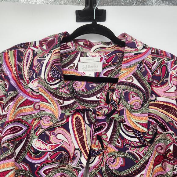 C.J. Banks Purple Pink Paisley Cropped One-Button Swing Jacket Women's Plus 2X - Picture 3 of 11